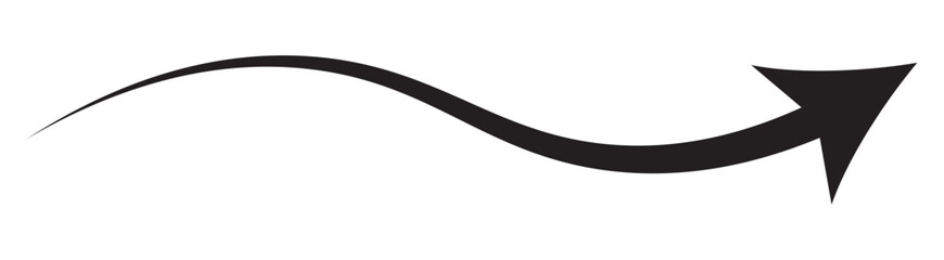 Long curved arrow icon vector. Black long arrow vector. flat style Arrow symbol. Black silhouette of an arrow on a white background. vector illustration. Long black wavy arrow icon vector.