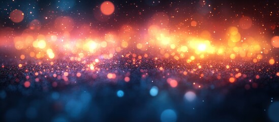Fototapeta premium Abstract glowing bokeh background with vibrant orange and blue lights.