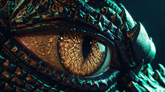 fantastique : l'oeil d'un dragon dor&eacute;e en animation