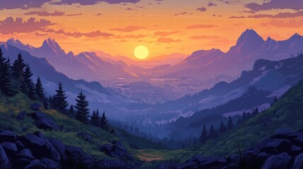 Fototapeta premium majestic sunset mountain valley landscape