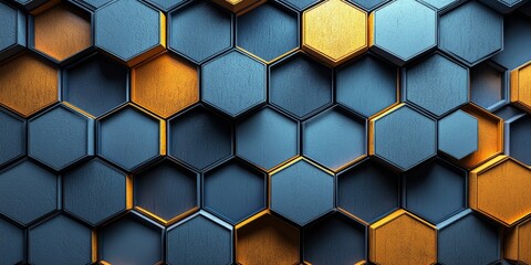 Abstract mosaic of hexagons in seamless gradient tones with depth
