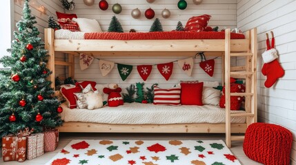 Cozy holiday-themed bunk bed room decor
