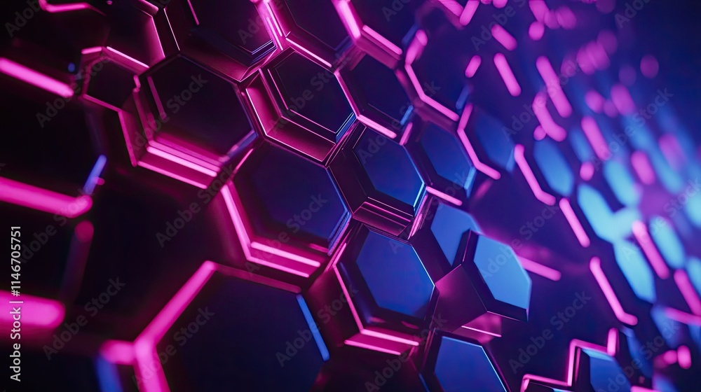 Poster a dynamic composition of abstract hexagon shapes filled with vibrant gradient tones, creating a mode