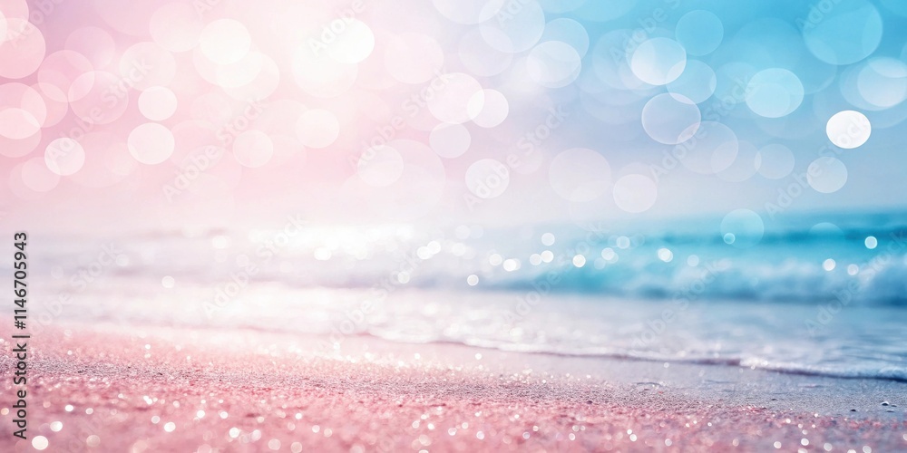 Poster A Dreamy Seascape with a Blurred Background of Glowing Light Circles and a Close-up View of Sparkling Sand
