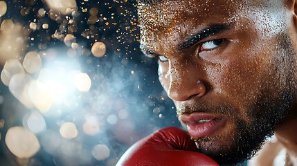 Boxing match action gym arena sports photography intense atmosphere close-up view athlete's determination