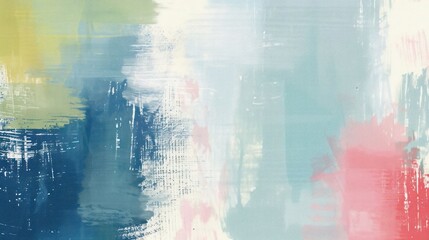 Abstract painting with soft pastel colors and brush strokes creating a serene atmosphere.