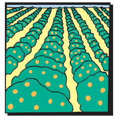 Obraz premium Rural landscape with villages and with Orange Grove in the foreground.