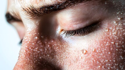 A close-up of a personâ€™s tear-streaked face, eyes closed, with a raw expression of pain against an isolated white background