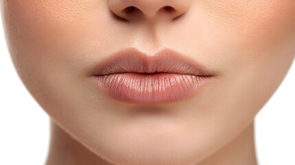 Fototapeta premium A realistic close-up of a personâ€™s lips slightly parted as if exhaling in pain, with a white background removing distractions
