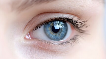 Obraz premium A candid close-up of a single tear about to fall from an eye, captured against a plain white background