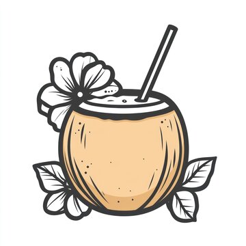 coconut drink with flower and straw clip art preview