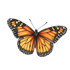 Fototapeta premium Detailed illustration of a monarch butterfly with its wings spread open on a white background