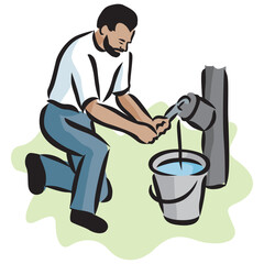 Cartoon character of Pumping Water vector design