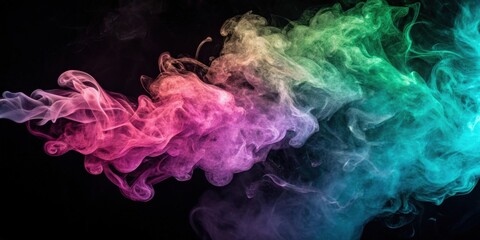 Fototapeta premium Abstract Swirling Smoke in Vibrant Hues of Pink, Green, and Blue on a Black Background