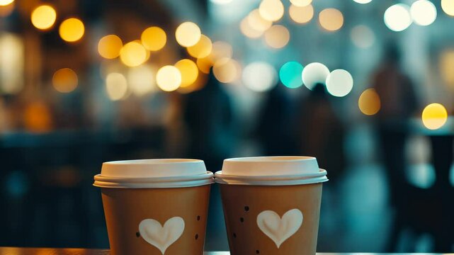 Warm Coffee Cups with Heart Design
