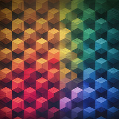 Obraz premium Abstract geometric colorful rainbow background having 3D square texture wall