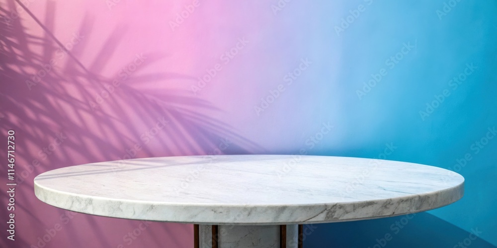 Aufkleber a marble tabletop with a soft gradient wall behind, featuring a palm leaf shadow