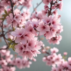 Delicate pink blossoms, soft focus, floral backdrop,  bright,  cherry blossom