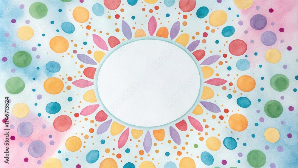 Poster watercolor background with circle and abstract flower pattern