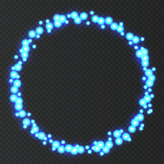 Blue neon round frame with lights effects.