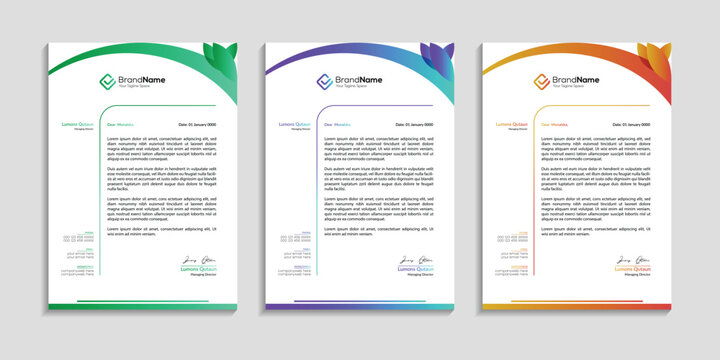 Creative Letterhead Design for Businesses, Branding, Corporate Identity, Custom Stationery, Print-Ready, Color Gradient Templates