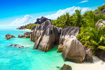 Anse Source D'Argent - the most beautiful beach of Seychelles. La Digue Island, Seychelles