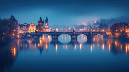 Fototapeta premium prague charles bridge night photography scenic vltava river view