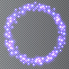 Purple neon round frame with lights effects.