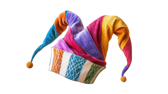 Colorful Jester Hat with Bells Isolated in White Background