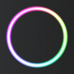 Colorful neon round frame with lights effects.