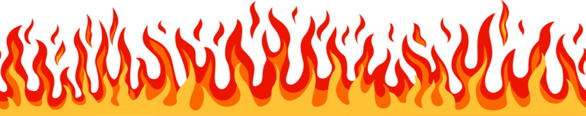 Seamless repeatable fire flames and fireballs burning on white background, creating a vibrant and energetic pattern ideal for web design, textiles, and various graphic design projects