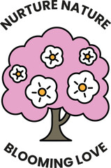 Illustration in concept of Nature and flowers in line style