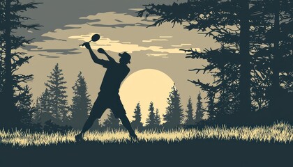 Disc golfer focusing on a powerful throw, precision sports vector.