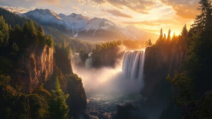 Fototapeta premium majestic waterfall sunset landscape photography