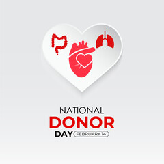Vector graphic of on the theme of National Organ Donor day observed each year on February 14th. Organ, eye and tissue donation. Banner poster, flyer and background design template. Vector illustration