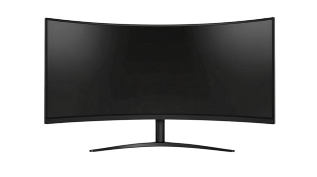 A professional-grade modern curved 4k monitor isolated on transparent background