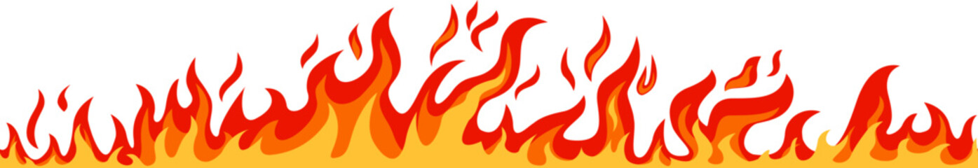 Bright red and orange fire flames are burning intensely against a clean white backdrop, creating a striking visual contrast and suggesting concepts of heat, energy, and passion © Frogella.stock