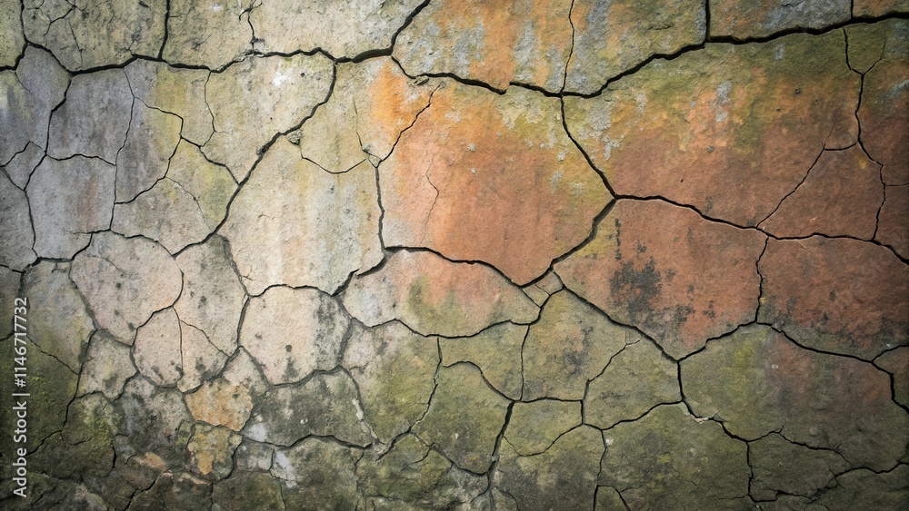 Aufkleber a weathered and cracked surface, revealing a multi-colored history beneath the layers of time and ex