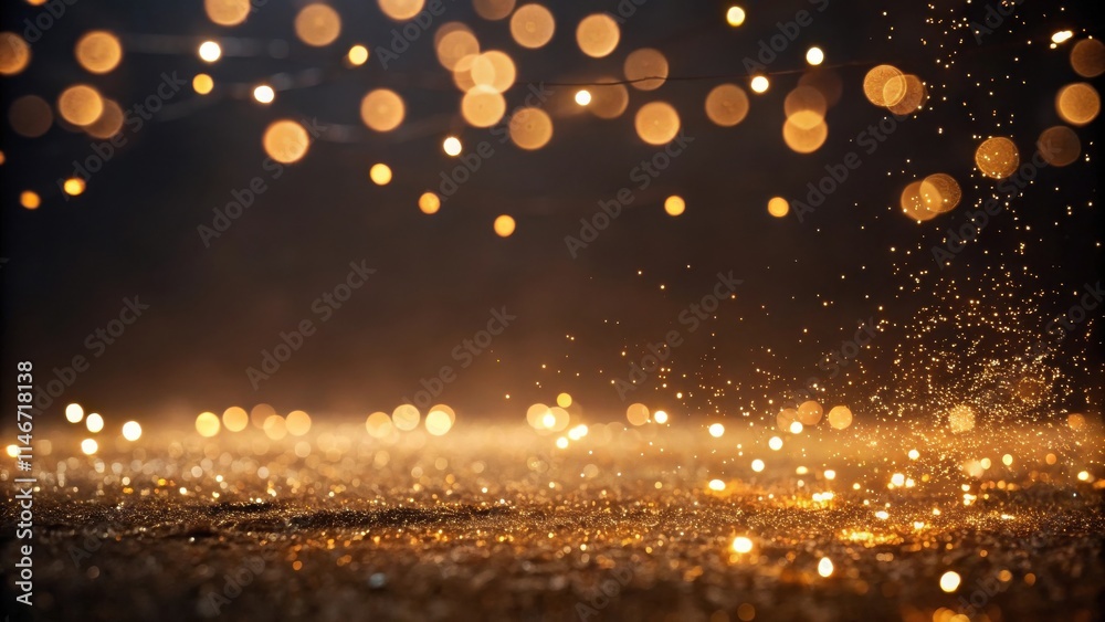 Poster golden glitter and bokeh lights create a festive and magical background