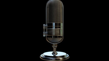 A retro-style microphone with chrome detailing, isolated on a clean black background.