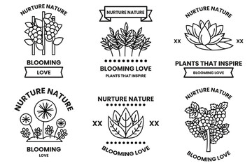 Set of illustrations in the concept of Trees and flowers in line style