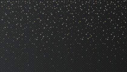 Golden stars in night sky, universe starry pattern.