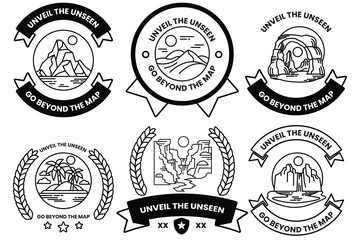 Obraz premium Set of illustrations in the concept of Natural tourist attractions in line style