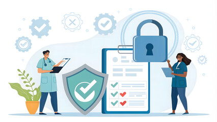 Healthcare workers use a digital interface for patient data
