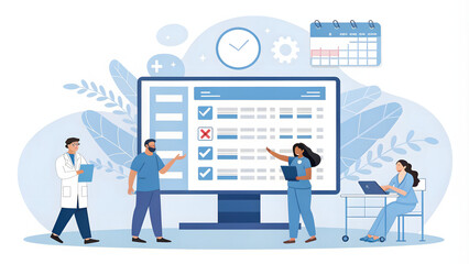 Healthcare team reviews electronic medical records
