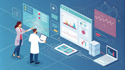 Medical professionals discuss patient data on a large screen