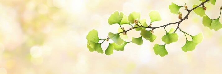 Obraz premium Ginkgo biloba plant leaf closeup view.