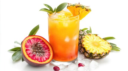 Zingy passion and pineapple punch isolated on white. Summer Drinks