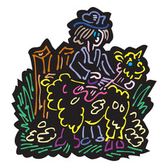 Cartoon character of farmer shearing sheep vector design illustration