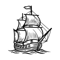 Classic Line Drawing of a Sailboat